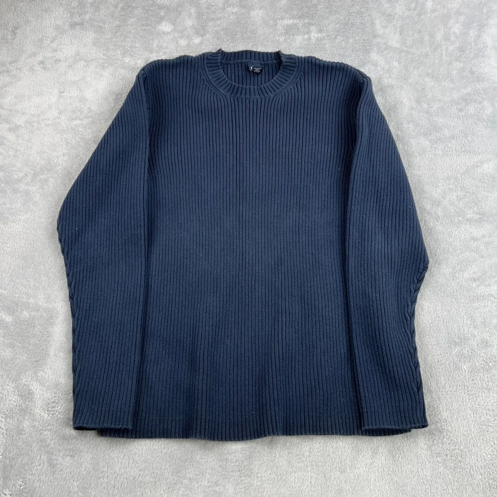 Vintage Gap Ribbed Knit Sweater XL Navy Blue Men Crew Neck 90s Y2K Cotton Blend